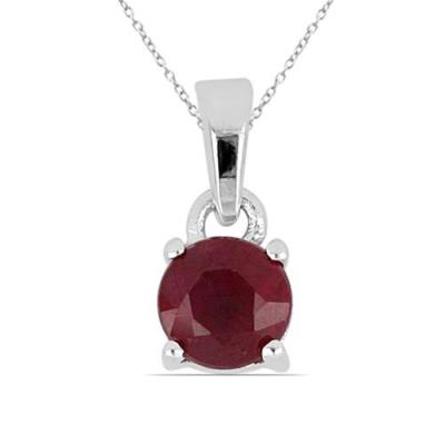 BUY STERLING SILVER NATURAL GLASS FILLED RUBY SINGLE STONE PENDANT